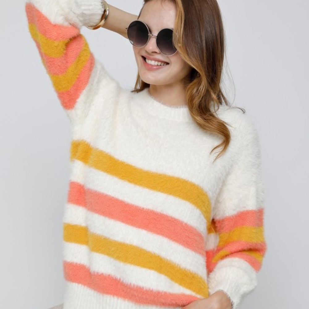 NWT Fuzzy Striped Soft Sweater - Picture 3 of 6